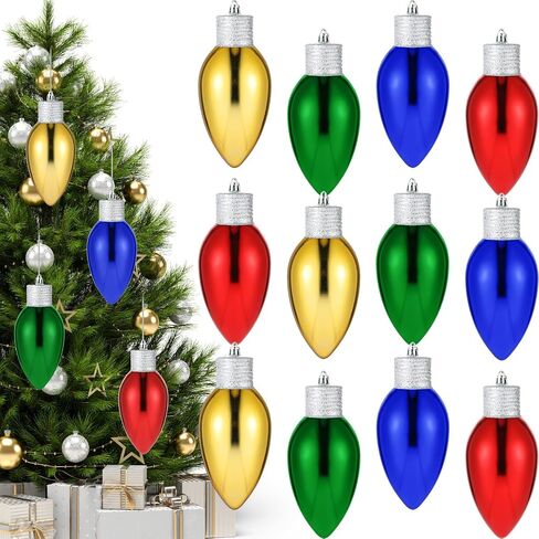 Lenwen 12 Pcs 6 Inch Christmas Lightbulb Ornament Hanging Plastic Colorful Bulbs Shaped Ornament for Christmas Tree Front Door Xmas Yard Decor(Red, Gold, Green, Blue) in Saudi Arabia