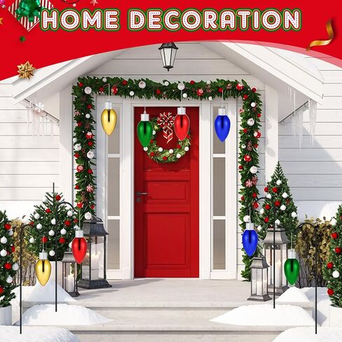Lenwen 12 Pcs 6 Inch Christmas Lightbulb Ornament Hanging Plastic Colorful Bulbs Shaped Ornament for Christmas Tree Front Door Xmas Yard Decor(Red, Gold, Green, Blue) in Saudi Arabia