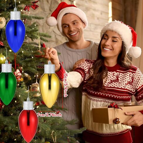 Lenwen 12 Pcs 6 Inch Christmas Lightbulb Ornament Hanging Plastic Colorful Bulbs Shaped Ornament for Christmas Tree Front Door Xmas Yard Decor(Red, Gold, Green, Blue) in Saudi Arabia
