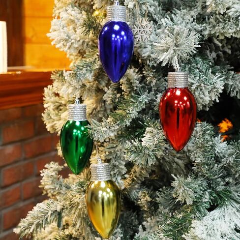 Lenwen 12 Pcs 6 Inch Christmas Lightbulb Ornament Hanging Plastic Colorful Bulbs Shaped Ornament for Christmas Tree Front Door Xmas Yard Decor(Red, Gold, Green, Blue) in Saudi Arabia