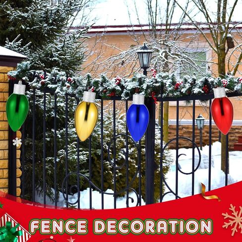 Lenwen 12 Pcs 6 Inch Christmas Lightbulb Ornament Hanging Plastic Colorful Bulbs Shaped Ornament for Christmas Tree Front Door Xmas Yard Decor(Red, Gold, Green, Blue) in Saudi Arabia