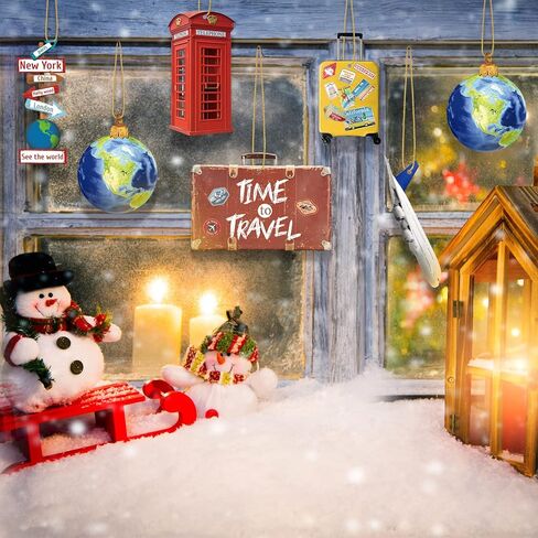 36 Pieces Travelers Ornaments Planet Christmas Ornaments Wood World Globe Ornaments Suitcase Luggage Cruise Ship Ornament Phonebooth World Signs Airplane Ornament for Christmas Tree Decoration in Kuwait