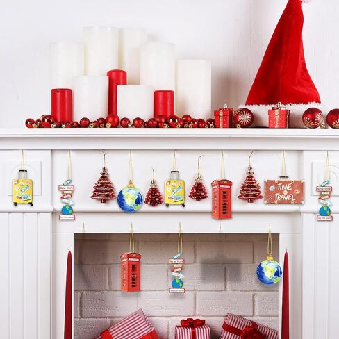 36 Pieces Travelers Ornaments Planet Christmas Ornaments Wood World Globe Ornaments Suitcase Luggage Cruise Ship Ornament Phonebooth World Signs Airplane Ornament for Christmas Tree Decoration in Kuwait