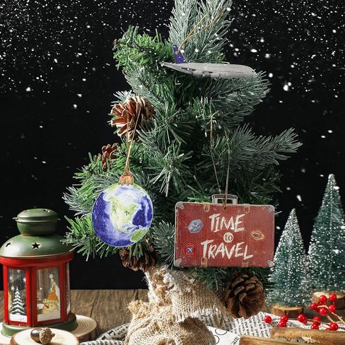 36 Pieces Travelers Ornaments Planet Christmas Ornaments Wood World Globe Ornaments Suitcase Luggage Cruise Ship Ornament Phonebooth World Signs Airplane Ornament for Christmas Tree Decoration in Kuwait
