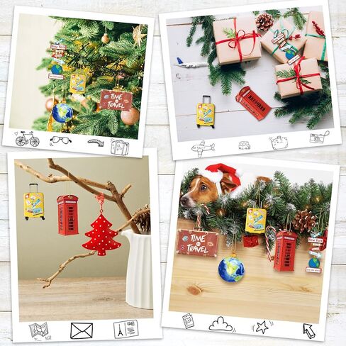 36 Pieces Travelers Ornaments Planet Christmas Ornaments Wood World Globe Ornaments Suitcase Luggage Cruise Ship Ornament Phonebooth World Signs Airplane Ornament for Christmas Tree Decoration in Kuwait