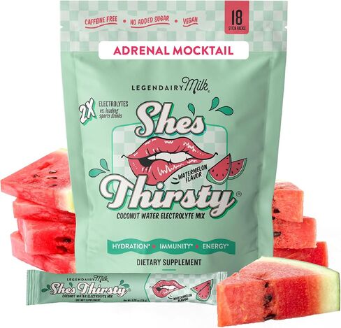 Legendairy Milk She’s Thirsty Hydration Packets | Cortisol Supplement for Stress Relief & Adrenal Support | Coconut Water Electrolytes Powder, Watermelon, No Sugar Added 18 ct in Saudi Arabia
