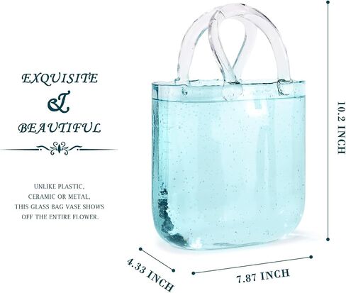 Glass Vase for Flowers Unique Flower Vase with Bubble Fish Bowl Vase Handmade Handbag Clear Glass Vase for Fish Bowl Home Wedding Decor (Blue) in Saudi Arabia