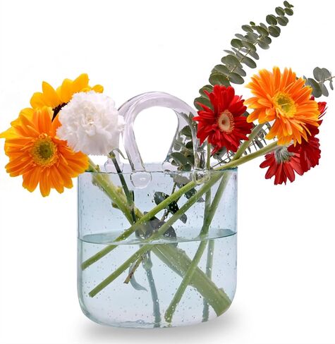 Glass Vase for Flowers Unique Flower Vase with Bubble Fish Bowl Vase Handmade Handbag Clear Glass Vase for Fish Bowl Home Wedding Decor (Blue) in Saudi Arabia