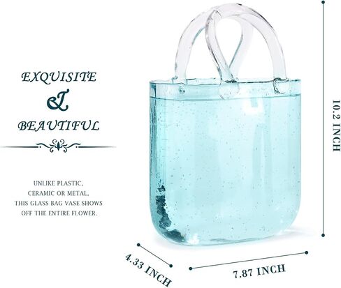 Glass Vase for Flowers Unique Flower Vase with Bubble Fish Bowl Vase Handmade Handbag Clear Glass Vase for Fish Bowl Home Wedding Decor (Blue) in Saudi Arabia