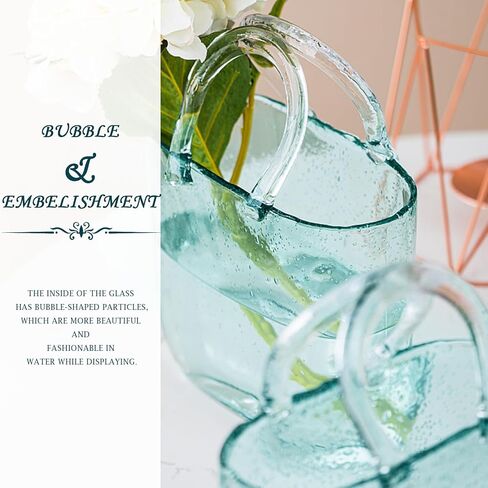 Glass Vase for Flowers Unique Flower Vase with Bubble Fish Bowl Vase Handmade Handbag Clear Glass Vase for Fish Bowl Home Wedding Decor (Blue) in Saudi Arabia