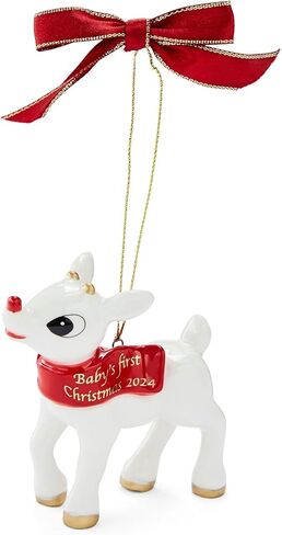 Spode Christmas Tree الطفل الأول لعيد الميلاد Rudolph The Reindeer 2024 الزخرفة السنوية - حلية مبتكرة للديكور الموسمي - زخرفة مثالية للتذكار للعطلات in Kuwait