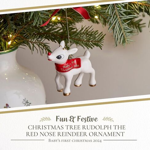 Spode Christmas Tree الطفل الأول لعيد الميلاد Rudolph The Reindeer 2024 الزخرفة السنوية - حلية مبتكرة للديكور الموسمي - زخرفة مثالية للتذكار للعطلات in Kuwait