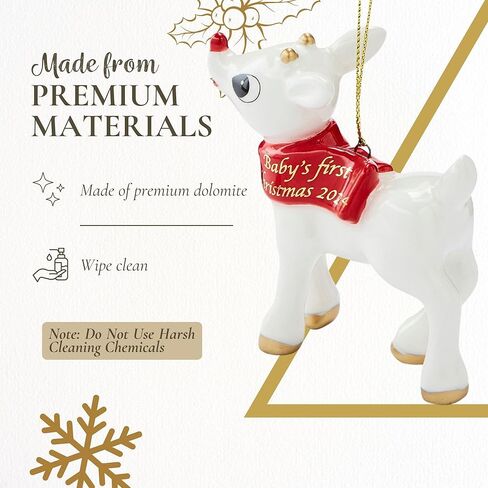 Spode Christmas Tree الطفل الأول لعيد الميلاد Rudolph The Reindeer 2024 الزخرفة السنوية - حلية مبتكرة للديكور الموسمي - زخرفة مثالية للتذكار للعطلات in Kuwait
