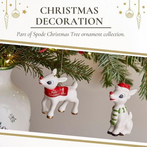 Spode Christmas Tree الطفل الأول لعيد الميلاد Rudolph The Reindeer 2024 الزخرفة السنوية - حلية مبتكرة للديكور الموسمي - زخرفة مثالية للتذكار للعطلات in Kuwait