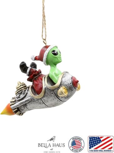 Bella Haus Christmas Shoppe Andre’ & Fritz Rocket Christmas Tree Ornament | Alien and Gnome Friendship Blast Off Together | Funny Resin Holiday Décor for Sci-Fi Lovers and Space Fans in Saudi Arabia