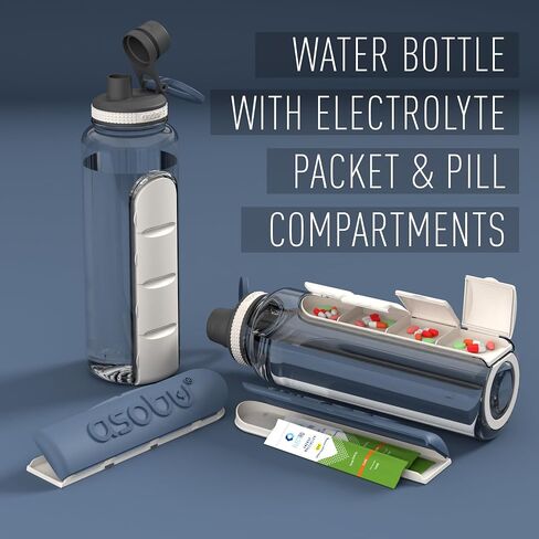 asobu Electrolyte Large Sports Water Bottle with Interchangeable Packet and Pill Storage Compartments Durable Tritan 40oz (Black) in Saudi Arabia