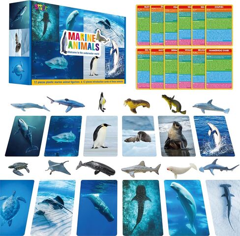 15 PCS Safari Animal Figurines with 15 Introducing Flashcards, Realistic Zoo Animal Figures Montessori Toys Science Educational Matching Game for Homeschool Preschool Toddler Kids in Saudi Arabia
