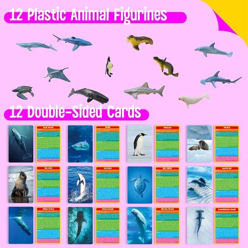 15 PCS Safari Animal Figurines with 15 Introducing Flashcards, Realistic Zoo Animal Figures Montessori Toys Science Educational Matching Game for Homeschool Preschool Toddler Kids in Saudi Arabia