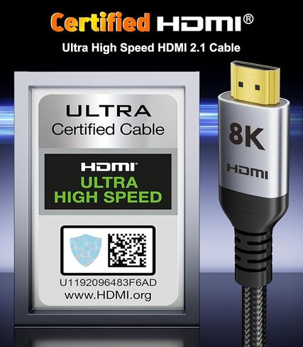 كابل HDMI 10K 8K 2.1 10FT، معتمد فائق السرعة 48 جيجابت في الثانية HDMI® يدعم 8K@60 هرتز 4K@120 هرتز، eARC HDCP 2.2&2.3 HDR10 4:4:4 DTS:X متوافق مع أجهزة الكمبيوتر المحمول/الشاشة/PS5/Xbox/Blu -راي / تلفزيون in Kuwait