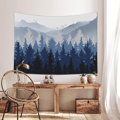 Mocsicka Blue Forest Tapestry Mountains Silhouette Nature Pine Woodland Tapestries Wall Hanging For Room 59x51 Inch in Saudi Arabia