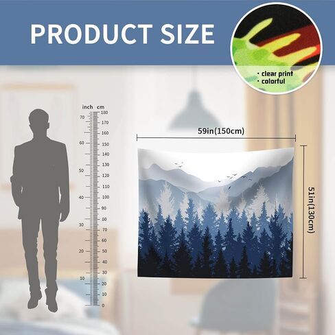 Mocsicka Blue Forest Tapestry Mountains Silhouette Nature Pine Woodland Tapestries Wall Hanging For Room 59x51 Inch in Saudi Arabia