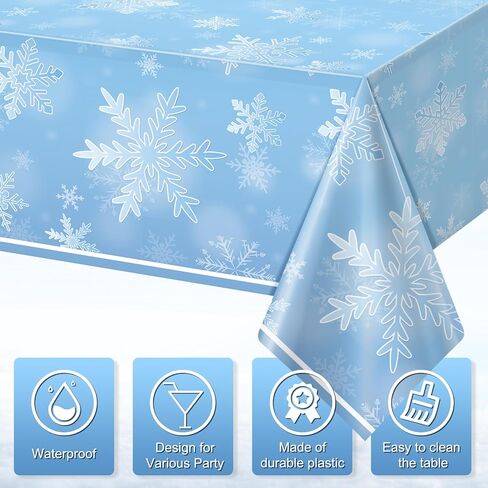 3 Pack Winter Snowflake Plastic Tablecloth Decorations, Light Blue Snowflake Winter Wonderland Disposable Table Cover for Christmas Winter Holiday New Year Party Supplies Decorations, 54 x 108 Inch in Saudi Arabia