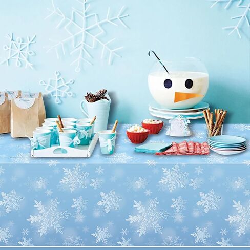 3 Pack Winter Snowflake Plastic Tablecloth Decorations, Light Blue Snowflake Winter Wonderland Disposable Table Cover for Christmas Winter Holiday New Year Party Supplies Decorations, 54 x 108 Inch in Saudi Arabia