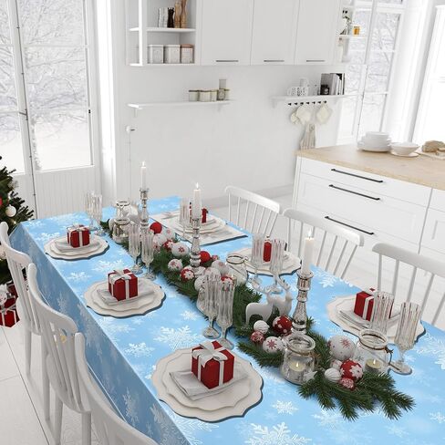 3 Pack Winter Snowflake Plastic Tablecloth Decorations, Light Blue Snowflake Winter Wonderland Disposable Table Cover for Christmas Winter Holiday New Year Party Supplies Decorations, 54 x 108 Inch in Saudi Arabia