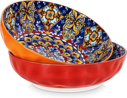 vancasso Large Serving Bowls, 78 Oz Extra Large Salad Bowls Set of 2, Bohemian Decorative Bowls for Salad, Fruit, Pasta and Dinner, Serving Dishes Set for Party, Dishwasher & Microwave Safe－Red in Kuwait