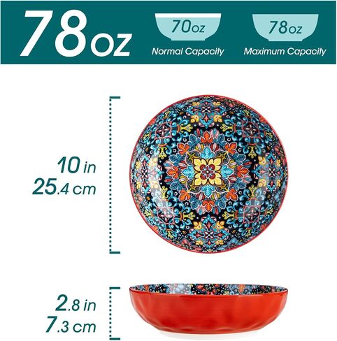 vancasso Large Serving Bowls, 78 Oz Extra Large Salad Bowls Set of 2, Bohemian Decorative Bowls for Salad, Fruit, Pasta and Dinner, Serving Dishes Set for Party, Dishwasher & Microwave Safe－Red in Kuwait