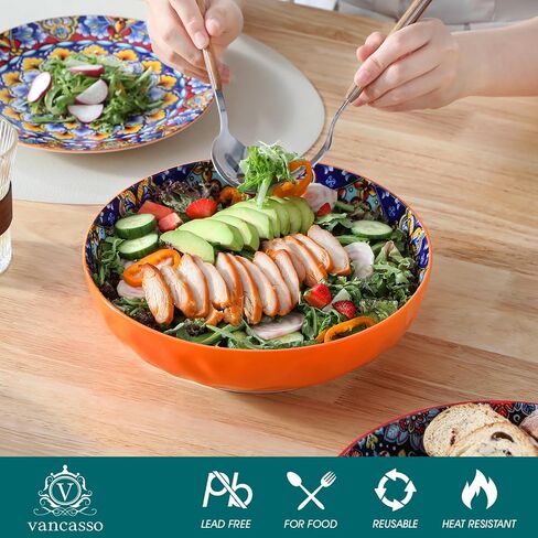 vancasso Large Serving Bowls, 78 Oz Extra Large Salad Bowls Set of 2, Bohemian Decorative Bowls for Salad, Fruit, Pasta and Dinner, Serving Dishes Set for Party, Dishwasher & Microwave Safe－Red in Kuwait
