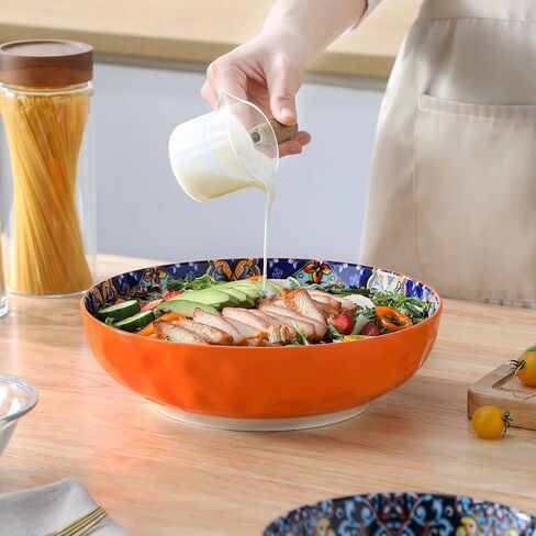 vancasso Large Serving Bowls, 78 Oz Extra Large Salad Bowls Set of 2, Bohemian Decorative Bowls for Salad, Fruit, Pasta and Dinner, Serving Dishes Set for Party, Dishwasher & Microwave Safe－Red in Kuwait