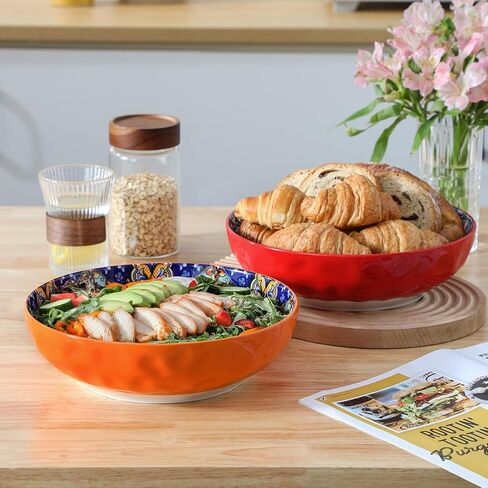 vancasso Large Serving Bowls, 78 Oz Extra Large Salad Bowls Set of 2, Bohemian Decorative Bowls for Salad, Fruit, Pasta and Dinner, Serving Dishes Set for Party, Dishwasher & Microwave Safe－Red in Kuwait