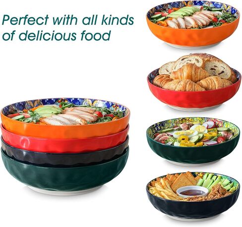 vancasso Large Serving Bowls, 78 Oz Extra Large Salad Bowls Set of 2, Bohemian Decorative Bowls for Salad, Fruit, Pasta and Dinner, Serving Dishes Set for Party, Dishwasher & Microwave Safe－Red in Kuwait