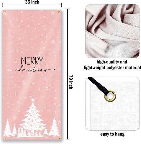 Pink Merry Christmas Door Cover for Front Door Decorations, Christmas Tree Xmas Door Covers Banners Backdrop for Front Door Porch Farmhouse Home Indoor Outdoor Decoration, 35 * 79 Inch in Saudi Arabia