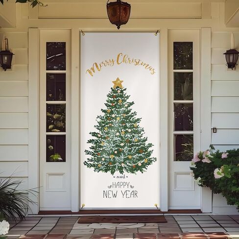 Pink Merry Christmas Door Cover for Front Door Decorations, Christmas Tree Xmas Door Covers Banners Backdrop for Front Door Porch Farmhouse Home Indoor Outdoor Decoration, 35 * 79 Inch in Saudi Arabia
