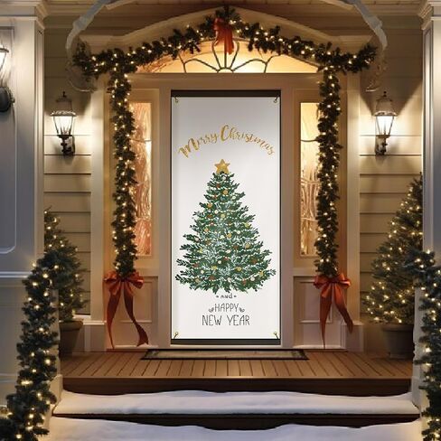 Pink Merry Christmas Door Cover for Front Door Decorations, Christmas Tree Xmas Door Covers Banners Backdrop for Front Door Porch Farmhouse Home Indoor Outdoor Decoration, 35 * 79 Inch in Saudi Arabia