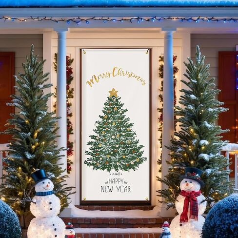 Pink Merry Christmas Door Cover for Front Door Decorations, Christmas Tree Xmas Door Covers Banners Backdrop for Front Door Porch Farmhouse Home Indoor Outdoor Decoration, 35 * 79 Inch in Saudi Arabia