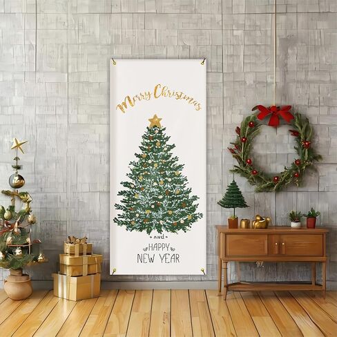 Pink Merry Christmas Door Cover for Front Door Decorations, Christmas Tree Xmas Door Covers Banners Backdrop for Front Door Porch Farmhouse Home Indoor Outdoor Decoration, 35 * 79 Inch in Saudi Arabia