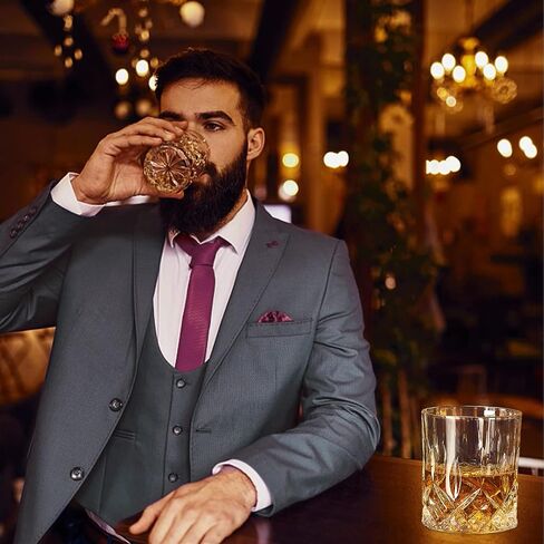 مجموعة أكواب ويسكي مكونة من 4 قطع، أكواب صخور، أكواب قديمة الطراز سعة 10 أونصة لشرب سكوتش بوربون ويسكي وكوكتيل الكونياك والفودكا جين تيكيلا روم وخمور الجاودار هدية للرجال والنساء في بار المنزل in Saudi Arabia