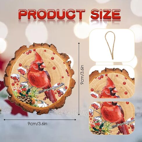 36pcs Christmas Cardinal Memory Wooden Hanging Ornament Merry Christmas Red Cardinal Round Christmas Ornaments - Faux Wood Slice Christmas Ornament-DIY Craft Making, 12 Styles in Saudi Arabia