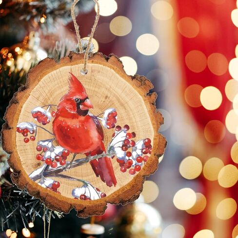 36pcs Christmas Cardinal Memory Wooden Hanging Ornament Merry Christmas Red Cardinal Round Christmas Ornaments - Faux Wood Slice Christmas Ornament-DIY Craft Making, 12 Styles in Saudi Arabia