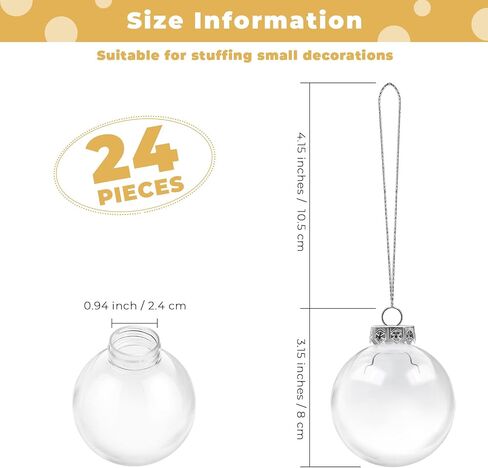 Aodaer 24 Pieces 3.15 Inch Christmas Clear Plastic Fillable Ornament Balls with Lid and Rope Transparent Christmas Decoration Baubles for Xmas Tree Home Decor Party Wedding, 80 mm in Kuwait