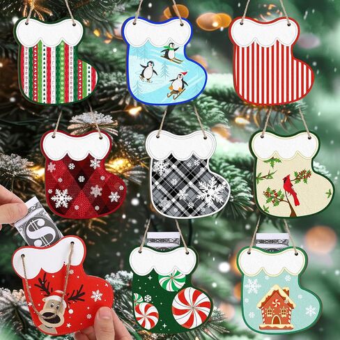 Namalu 9 Pcs Wooden Christmas Money Holder Ornaments DIY Christmas Money Gift Hanging Money Holder for Cash Gift Socks Design Money Tree Gift Holder for Holiday Party Tree Ornaments Home Decor in Saudi Arabia