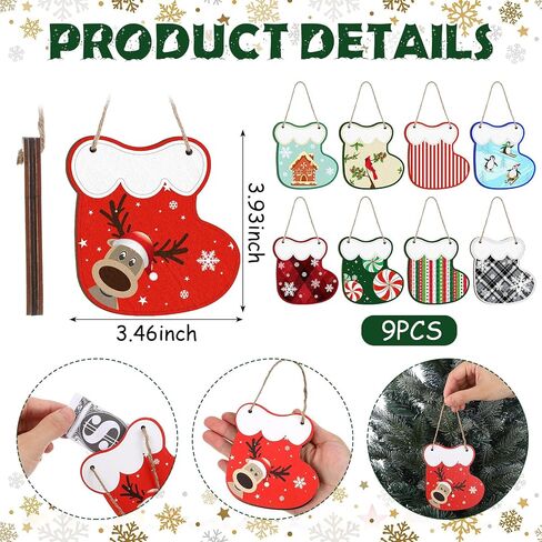 Namalu 9 Pcs Wooden Christmas Money Holder Ornaments DIY Christmas Money Gift Hanging Money Holder for Cash Gift Socks Design Money Tree Gift Holder for Holiday Party Tree Ornaments Home Decor in Saudi Arabia