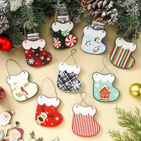 Namalu 9 Pcs Wooden Christmas Money Holder Ornaments DIY Christmas Money Gift Hanging Money Holder for Cash Gift Socks Design Money Tree Gift Holder for Holiday Party Tree Ornaments Home Decor in Saudi Arabia