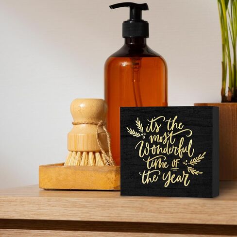 Its The Most Wonderful Time of The Year Wooden Box Sign, Christmas Desk Decor, Black Christmas Decorations, Black and Gold Christmas Wood Box Sign for Office Home Bedroom Wall Shelf Decor in Saudi Arabia