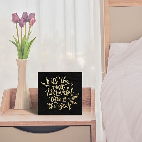 Its The Most Wonderful Time of The Year Wooden Box Sign, Christmas Desk Decor, Black Christmas Decorations, Black and Gold Christmas Wood Box Sign for Office Home Bedroom Wall Shelf Decor in Saudi Arabia