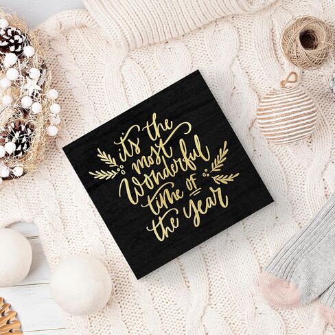 Its The Most Wonderful Time of The Year Wooden Box Sign, Christmas Desk Decor, Black Christmas Decorations, Black and Gold Christmas Wood Box Sign for Office Home Bedroom Wall Shelf Decor in Saudi Arabia