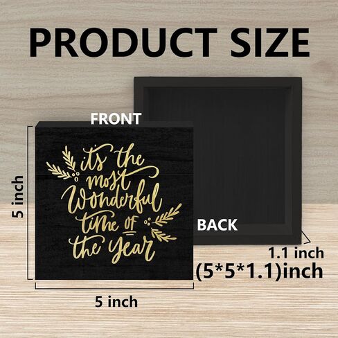 Its The Most Wonderful Time of The Year Wooden Box Sign, Christmas Desk Decor, Black Christmas Decorations, Black and Gold Christmas Wood Box Sign for Office Home Bedroom Wall Shelf Decor in Saudi Arabia